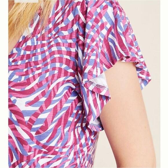 t.LA Anthropologie Wayfaring Tee Zebra Print Top Tee T-Shirt Pink Purple Cotton - Picture 4 of 7